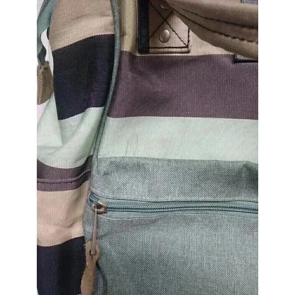 Himawari Green/Brown Canvas Backpack Travel School Computer USB Charging Port - Picture 4 of 12